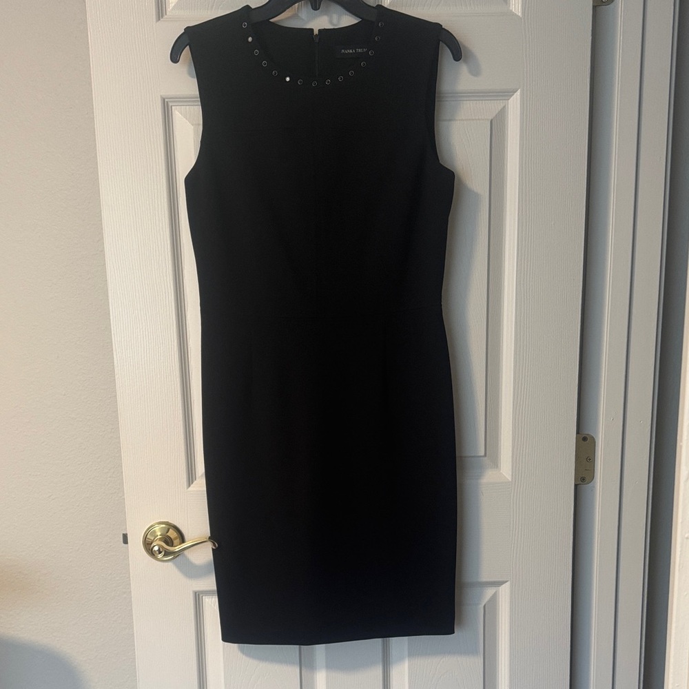 Ivanka Trump Black Sleeveless Midi Dress with Eyelet Neckline